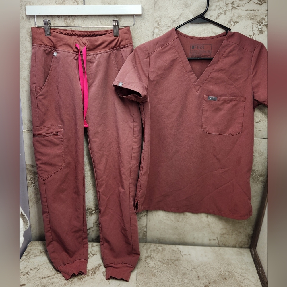 Figs women's Mauve Set High Waisted Zamora jogger scrub pants SZ XXS